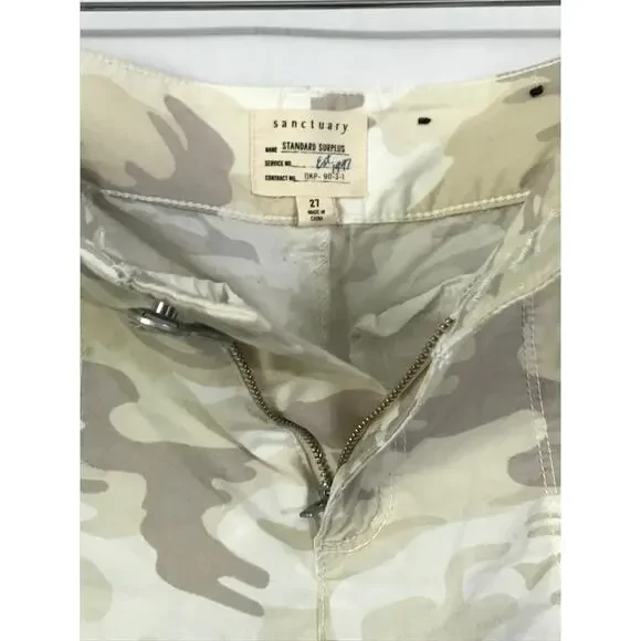Sanctuary Pants Size 27 Womens Camouflage Tan Beige Cargo Style Drawstring Cuff - Picture 6 of 13
